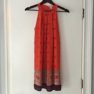 Orange patterned high-neck dress, size 2